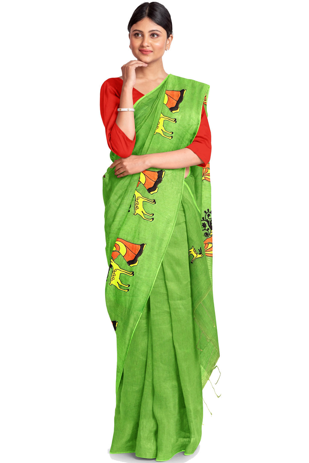Green Pure Cotton Urbasi Hand Hand Loom Saree (1116)